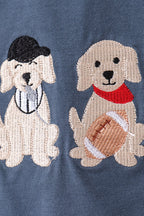 Navy puppy football applique pants set
