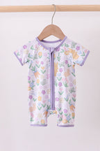 Purple floral print romper