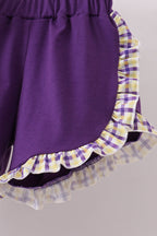 Purple LSU GEAUX smocked ruffle shorts set