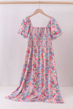 Purple floral smocked women dress