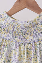 Golden meadow floral smocked ruffle dress