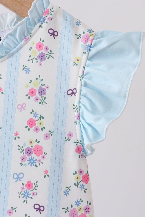 Blue floral ruffle one-piece swimsuit