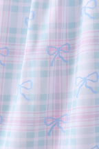 Blue plaid bow floral dress