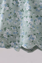 Sage floral cross embroidery ruffle bloomer set