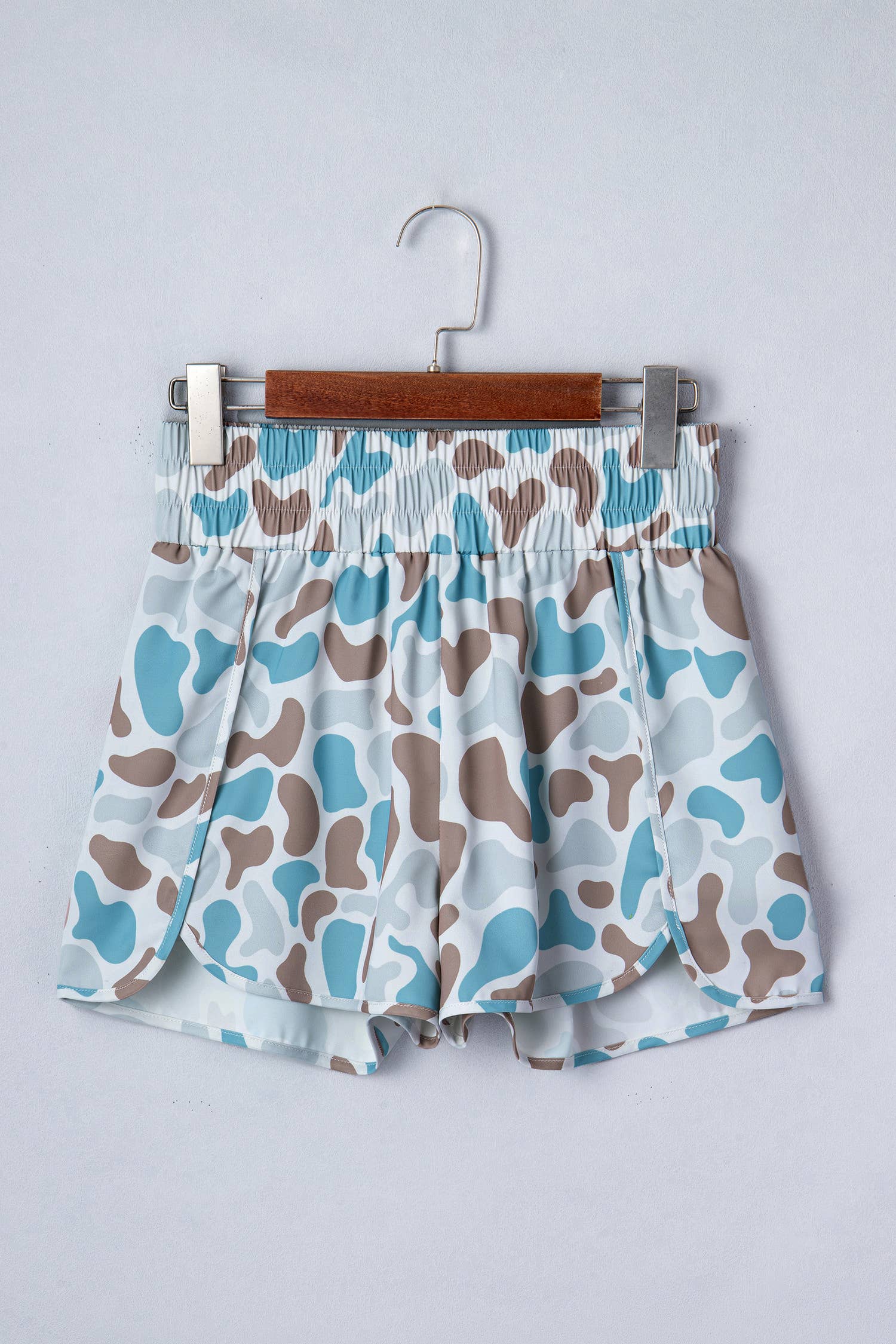 Plus Camo Print Shirred High Waist Athleisure Shorts (S-4X)