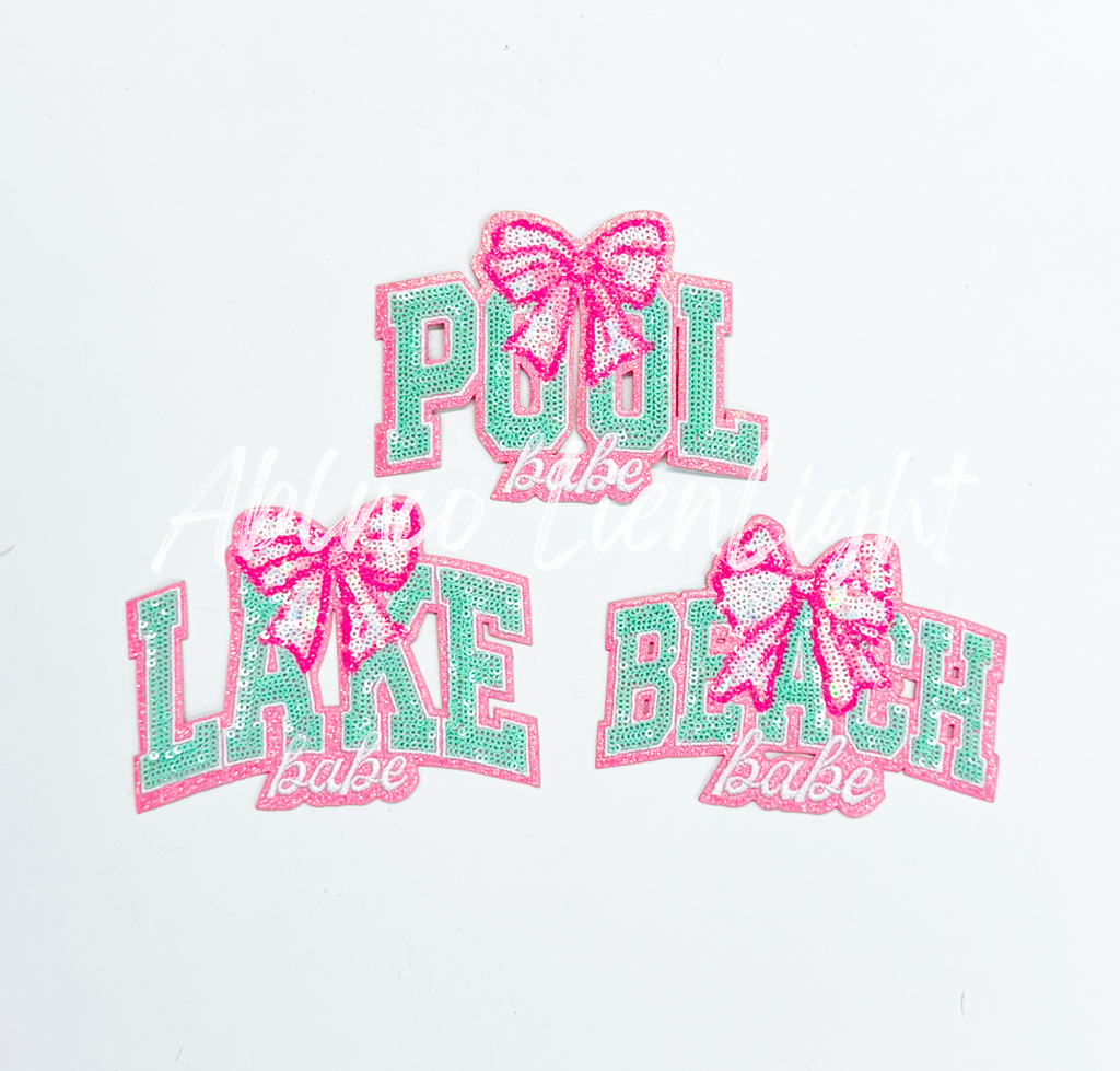 Pink Bow Beach Babe Summer Sequin Patch 