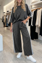 Leopard Print Varsity Striped Pant Set