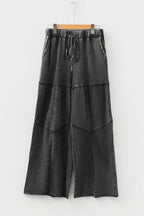 Mineral Wash Tiered Wide Leg Patchwork Drawstring Pants S-4X