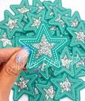 Turquoise rhinestone star embroidery trucker hat patches