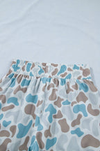 Plus Camo Print Shirred High Waist Athleisure Shorts (S-4X)