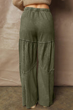 Mineral Wash Tiered Wide Leg Patchwork Drawstring Pants S-4X