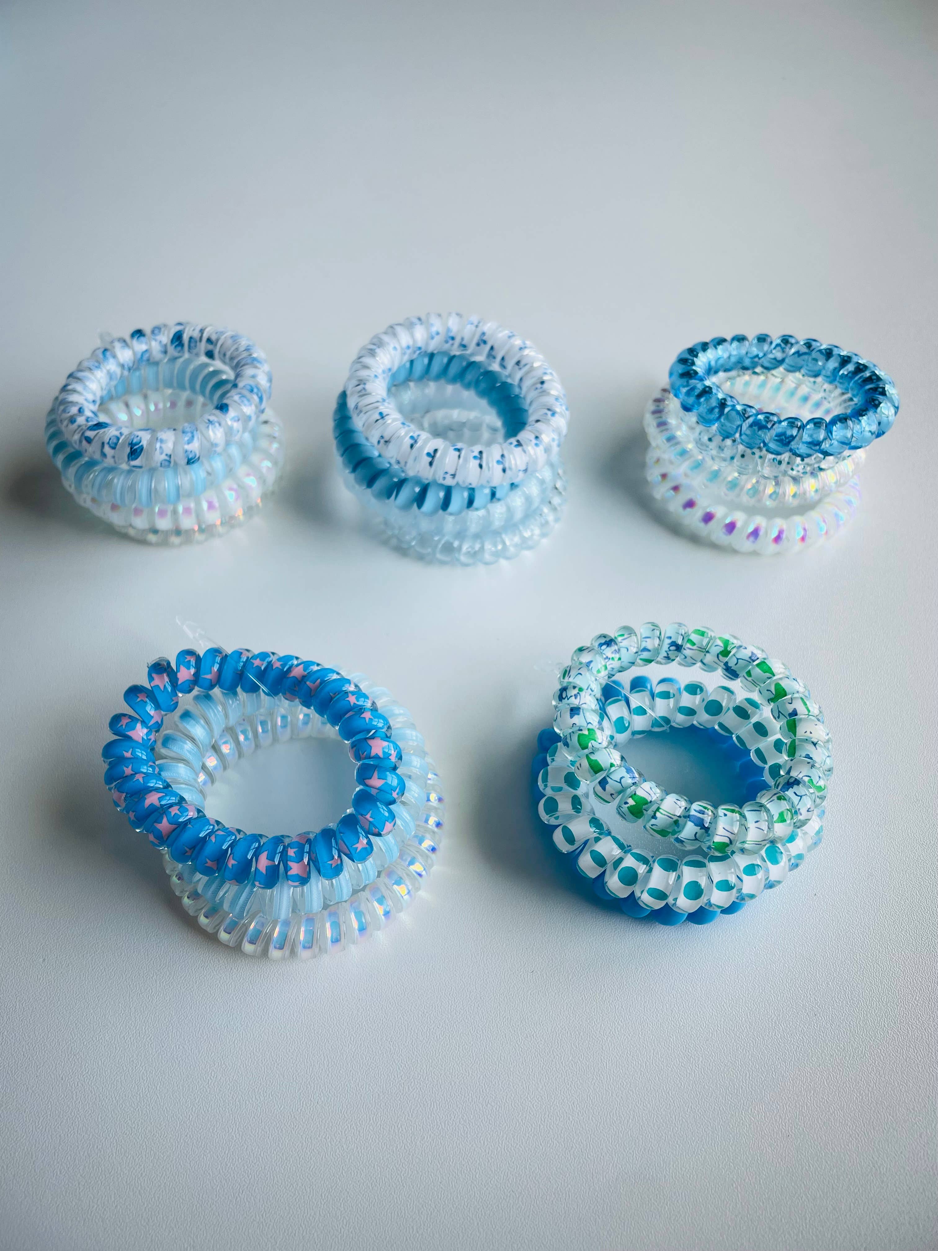 Coastal Blue & White Spiral Hair Ties