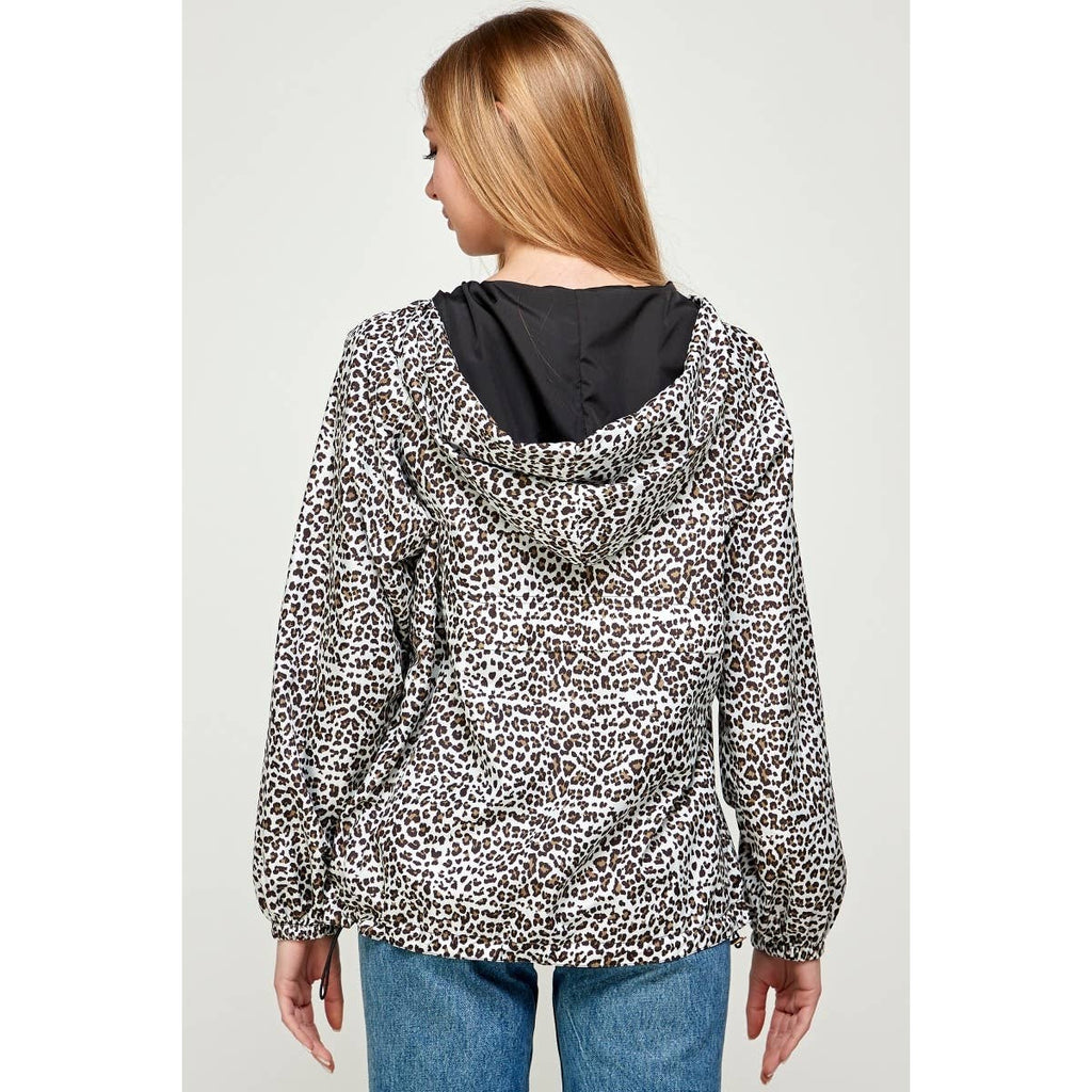 Tan Leopard Reversible Windbreaker Hoodie