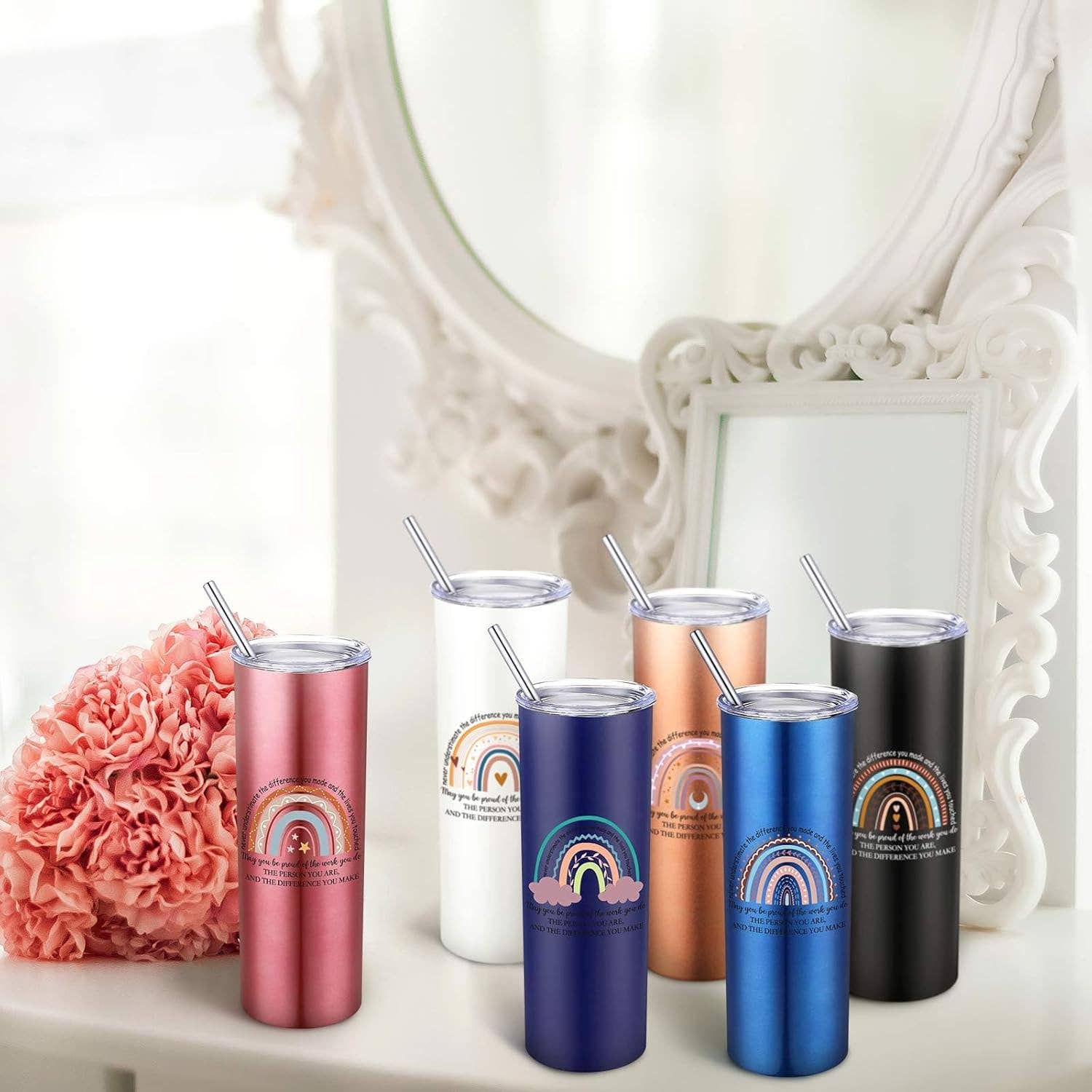 20oz Stainless Steel Motivational Tumbler with Lid & Straw