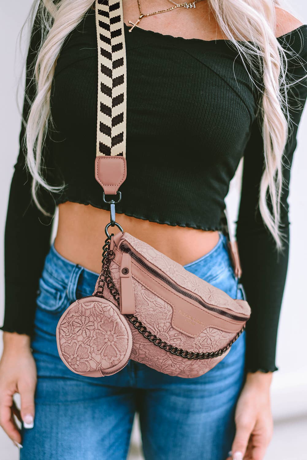 Colorblock Strap Chain Shoulder Bag With Coin Purse