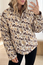 Multicolour Camouflage Quilted Metal Button Collar Long Sleeve Puffer Coat