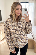 Multicolour Camouflage Quilted Metal Button Collar Long Sleeve Puffer Coat