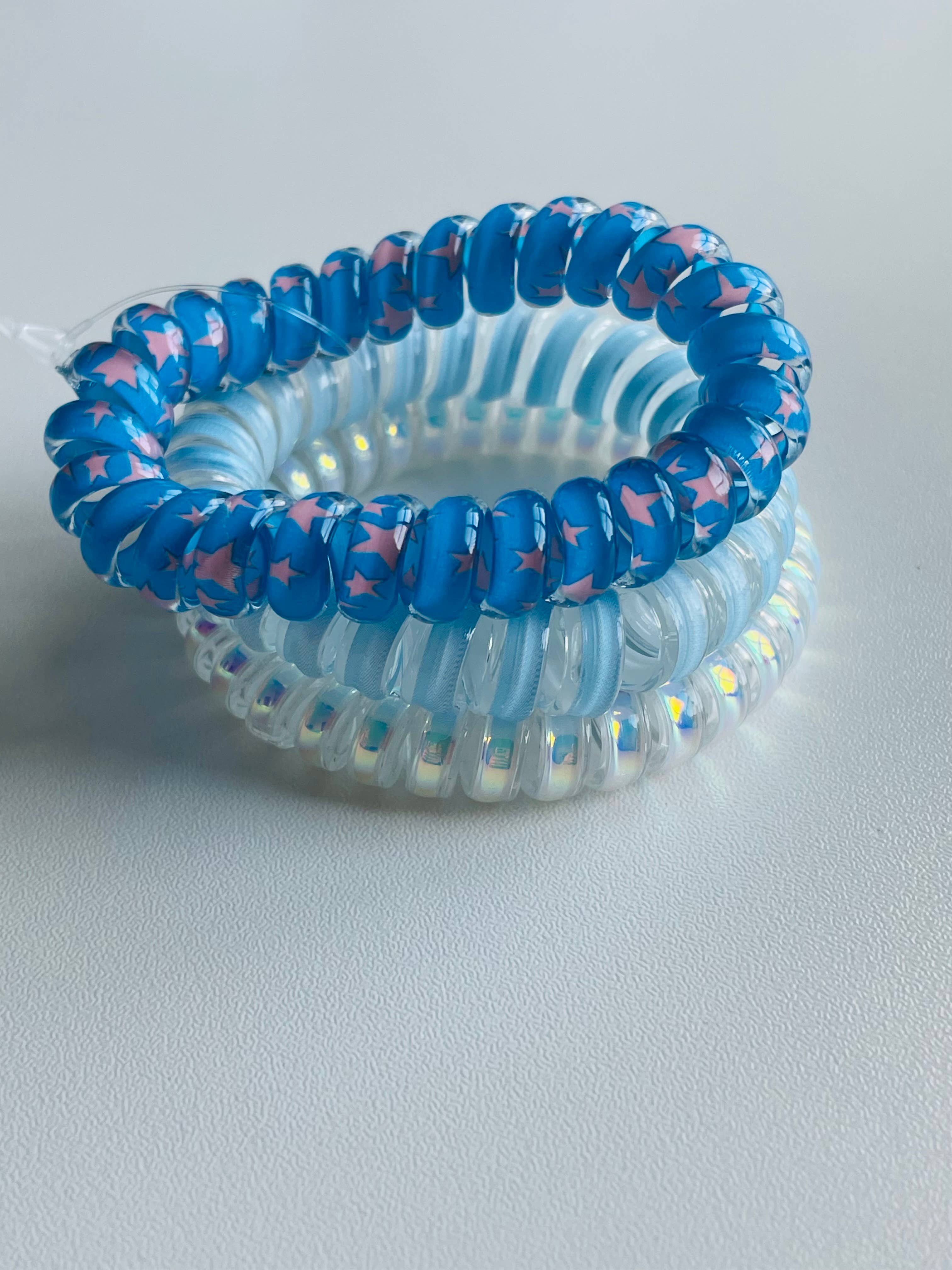 Coastal Blue & White Spiral Hair Ties