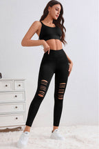 LAS Women Black Cut-out Skinny High Waist Leggings (S-2XL)