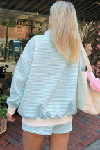 66Stripe Oversize Mock Neck Sweatshirt and Shorts Set (S-XL)