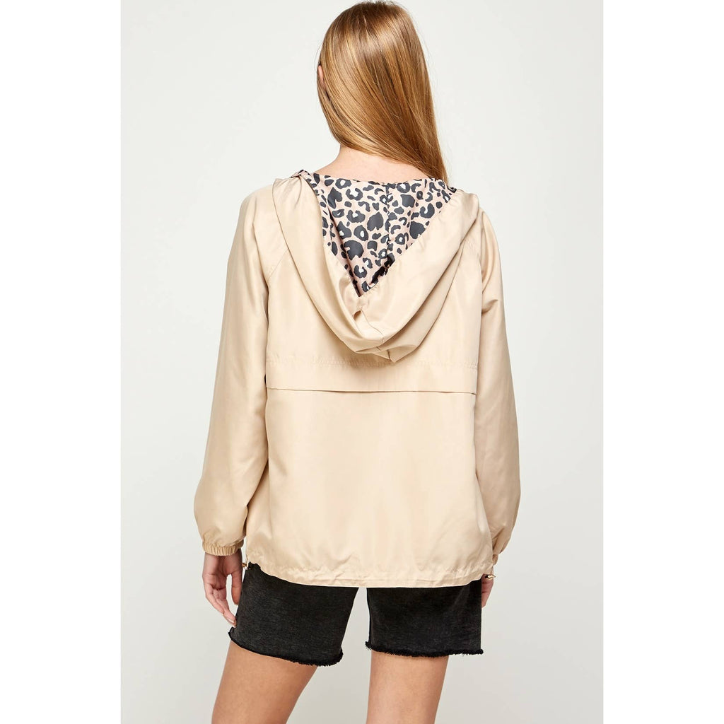Tan Leopard Reversible Windbreaker Hoodie
