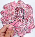 Pink rhinestone cowboy boot patch iron on