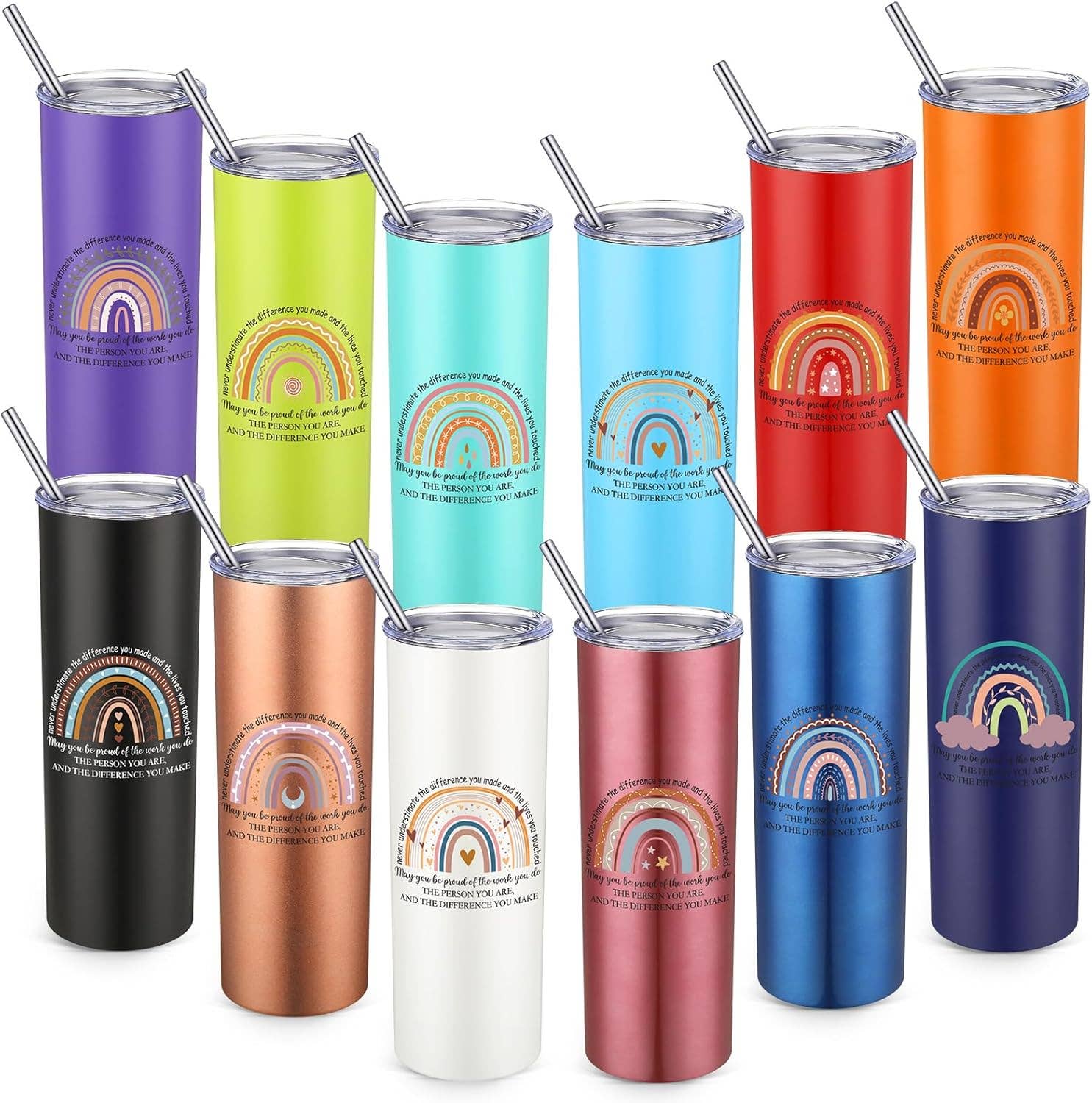 20oz Stainless Steel Motivational Tumbler with Lid & Straw