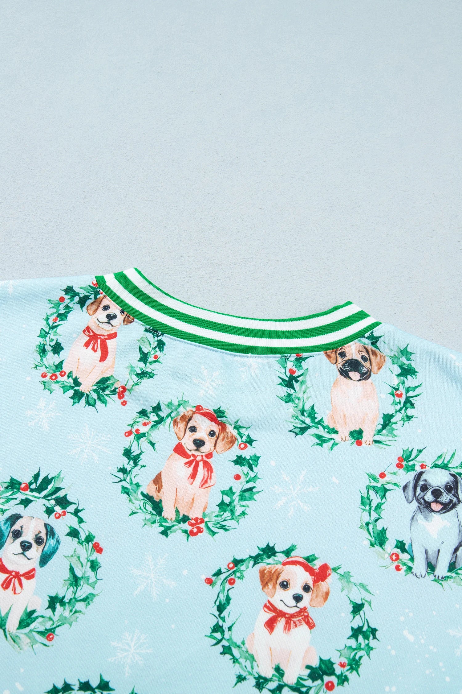 Sky Blue Abstract Dog Print Ribbed Cuff Sweatshirt