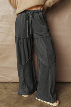 Mineral Wash Tiered Wide Leg Patchwork Drawstring Pants S-4X