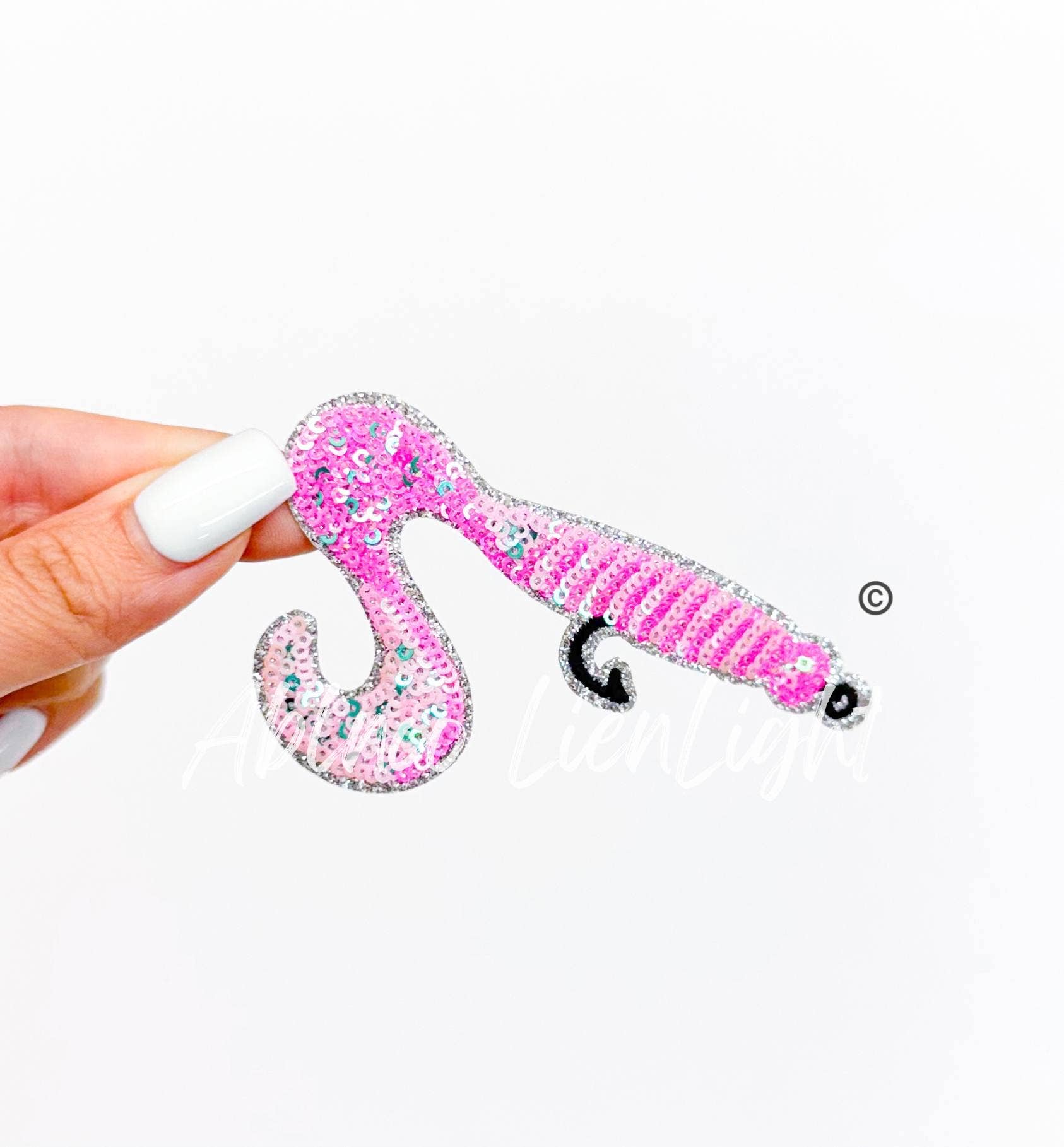 Preppy Pink Glitter Fishing Worm ©️ Bait Lure Sequin Patch