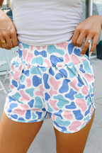 Plus Camo Print Shirred High Waist Athleisure Shorts (S-4X)