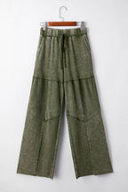 Mineral Wash Tiered Wide Leg Patchwork Drawstring Pants S-4X