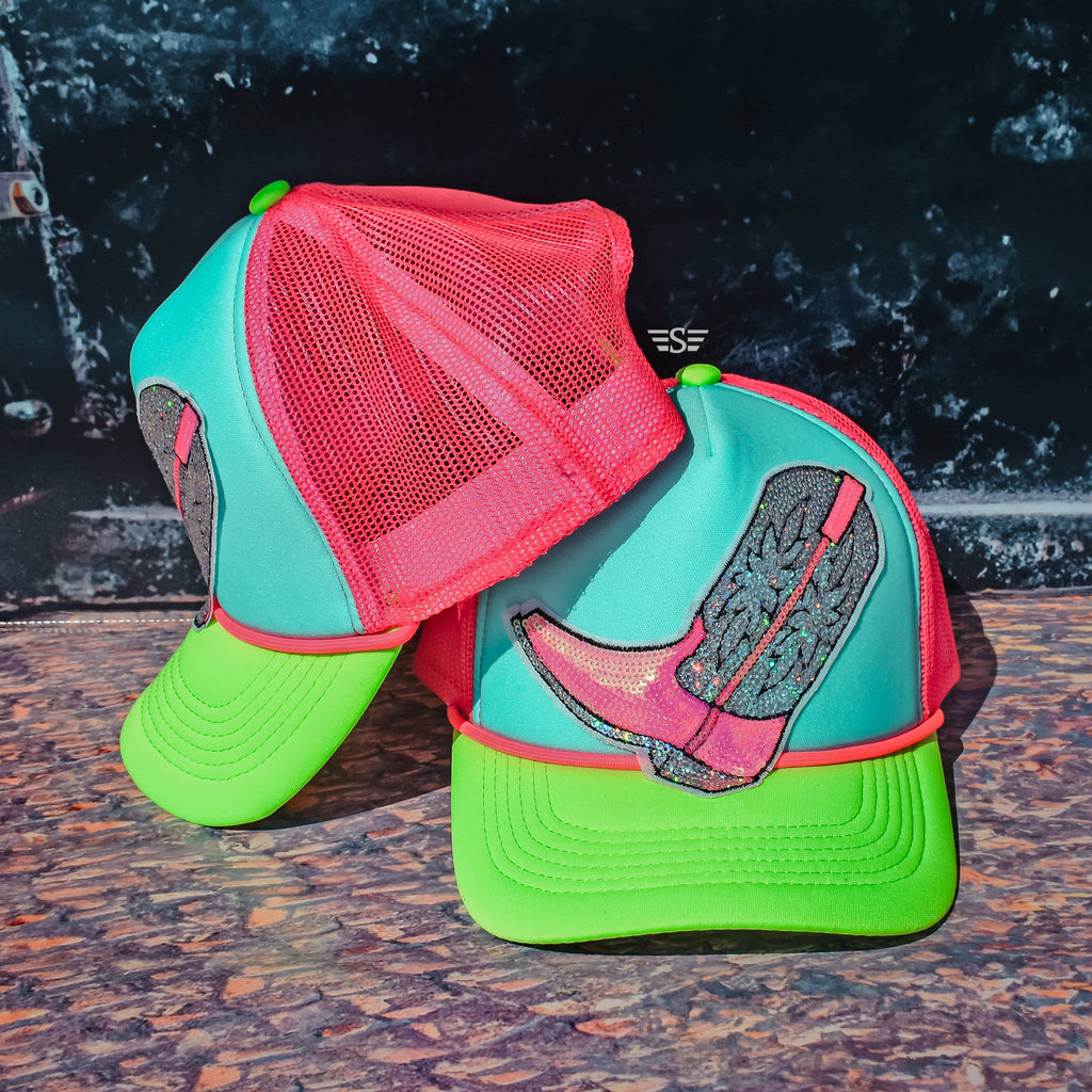 Sequin Boot Printed Magna Pony® Mesh Foam Trucker Hat