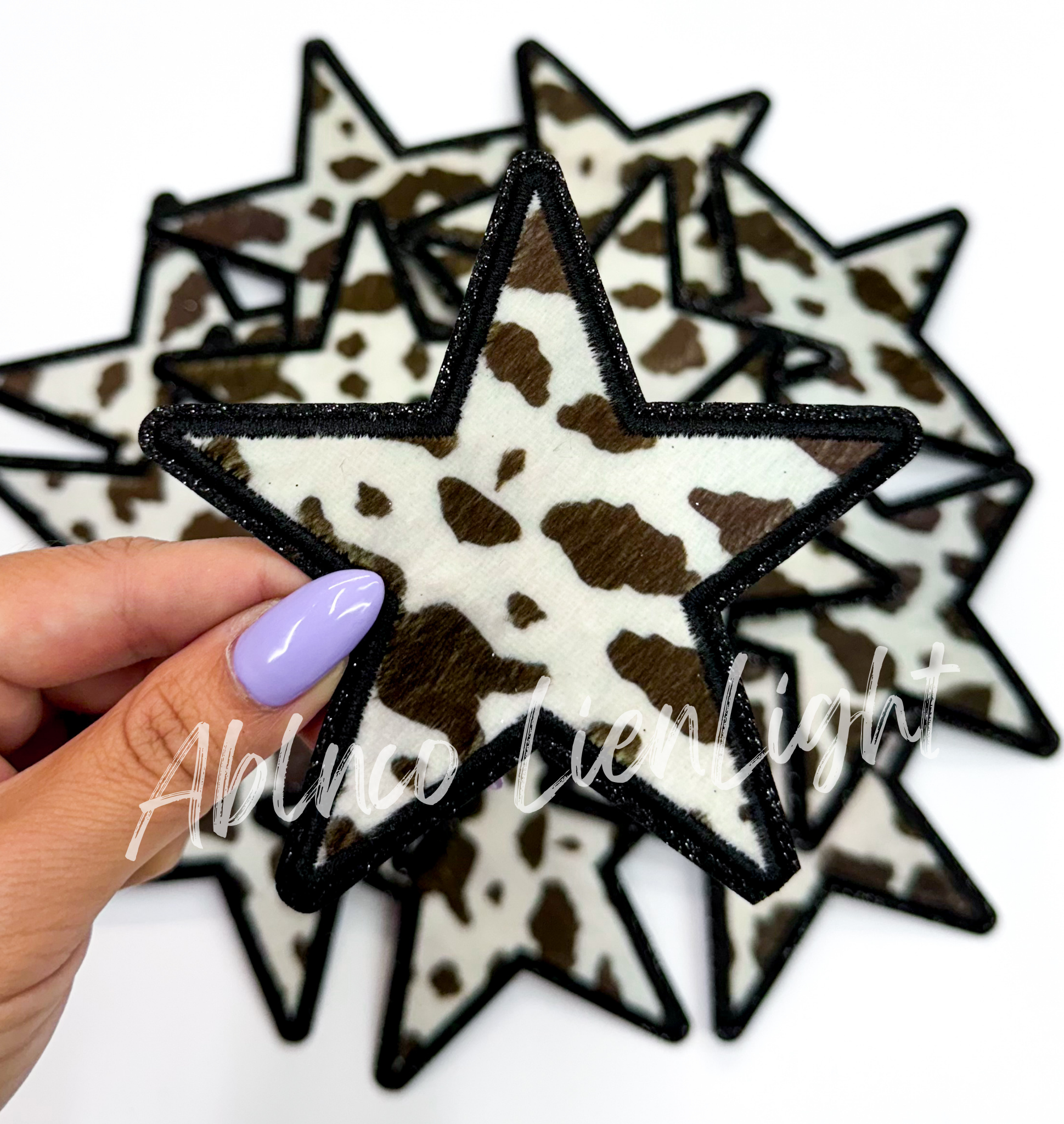 Brown cow print star glitter trucker hat patch iron on