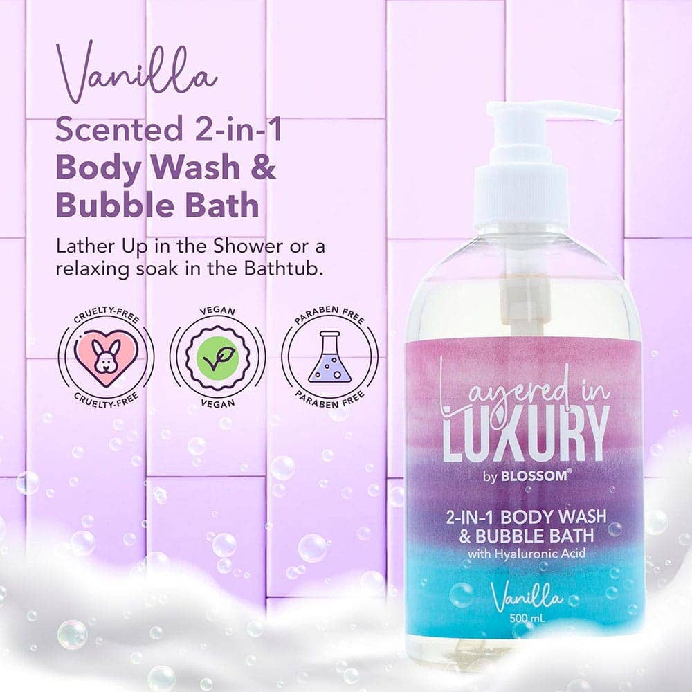 BLOSSOM Vanilla 2-in-1 Body Wash/Bubble Bath with Hyaluronic