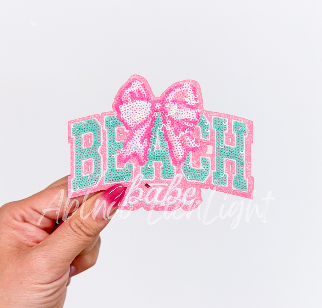 Pink Bow Beach Babe Summer Sequin Patch 